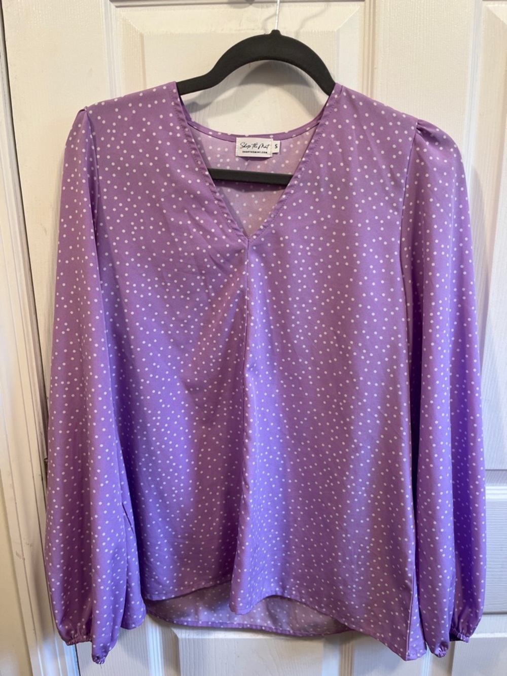Style & Co. Lavender Polka Dot V-Neck Long Sleeve Blouse